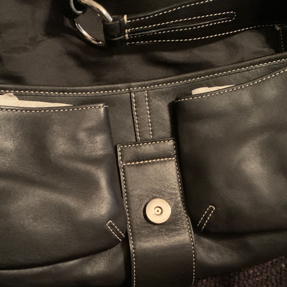 Coach Black Leather Shoulder Bag with Silver Accents - Picture 8 of 9
